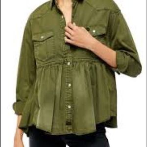 Free People/We the Free Dylan Babydoll Peplum Army Green Shirt/Jacket S